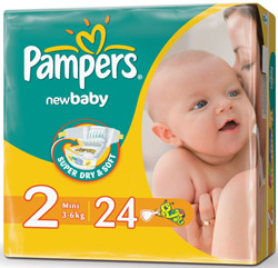 Подгузники Pampers New Baby 2 (3-6 кг) стандартная упаковка ( 24 шт.) ― Мой малыш