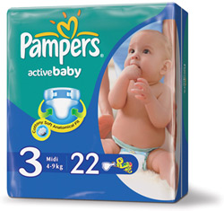 Подгузники Pampers Activ Baby 3 (4-9 кг) стандартная упаковка (22 шт.) ― Мой малыш