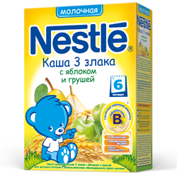 Каша "Nestle" 3 злака с яблоком и грушей, молочная (Вес 250 гр.) ― Мой малыш