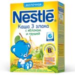 Каша "Nestle" 3 злака с яблоком и грушей, молочная (Вес 250 гр.)