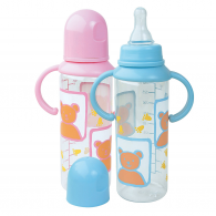 Бутылочка для комления "Курносики" пластиковая с ручками и силиконовой соской, 250 мл (11005) ― Мой малыш