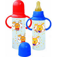 Бутылочка для комления "Курносики" пластиковая с ручками и латексной соской, 250 мл (11071) ― Мой малыш