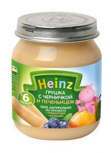 Пюре "Heinz" грушка и черника с печеньем  с 6-ти месяцев (Вес 120 гр.) ― Мой малыш