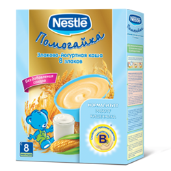 Каша "Nestle" - "Помогайка" злаково-йогуртная 8 злаков, безмолочная (Вес 200 гр.) ― Мой малыш