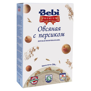 Каша "Bebi Premium" овсяная с персиком, молочная (Вес 250 гр.) ― Мой малыш