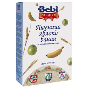 Каша "Bebi Premium" пшеница, яблоко, банан, молочная (Вес 250 гр.) ― Мой малыш