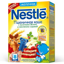 Каша "Nestle" пшеничная с кусочками яблока и земляники садовой, молочная (Вес 200 гр.) ― Мой малыш