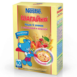 Каша "Nestle" - "ШАГАЙка" 5 злаков с клубникой и вишней, молочная (Вес 200 гр.) ― Мой малыш