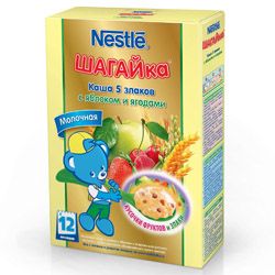 Каша "Nestle" - "ШАГАЙка" 5 злаков с яблками и ягодами, молочная (Вес 200 гр.)  ― Мой малыш