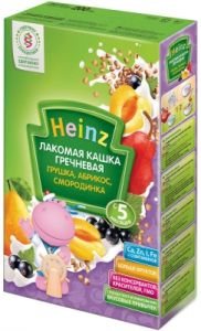 Каша "Heinz" Лакомая гречневая — грушка, абрикос, смородинка, молочная (Вес 200 гр.) ― Мой малыш