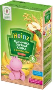 Каша "Heinz" пшенично-овсяная с фруктиками безмолочная (Вес 200 гр.) ― Мой малыш