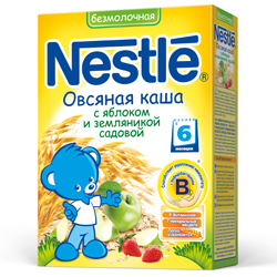 Каша "Nestle" овсяная с яблоком и земляникой садовой, безмолочная (Вес 200 гр.) ― Мой малыш