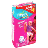 Подгузники-трусики Pampers Active GIRL 4 (9-14 кг.) джамбо упаковка (52 шт.) для девочек  ― Мой малыш
